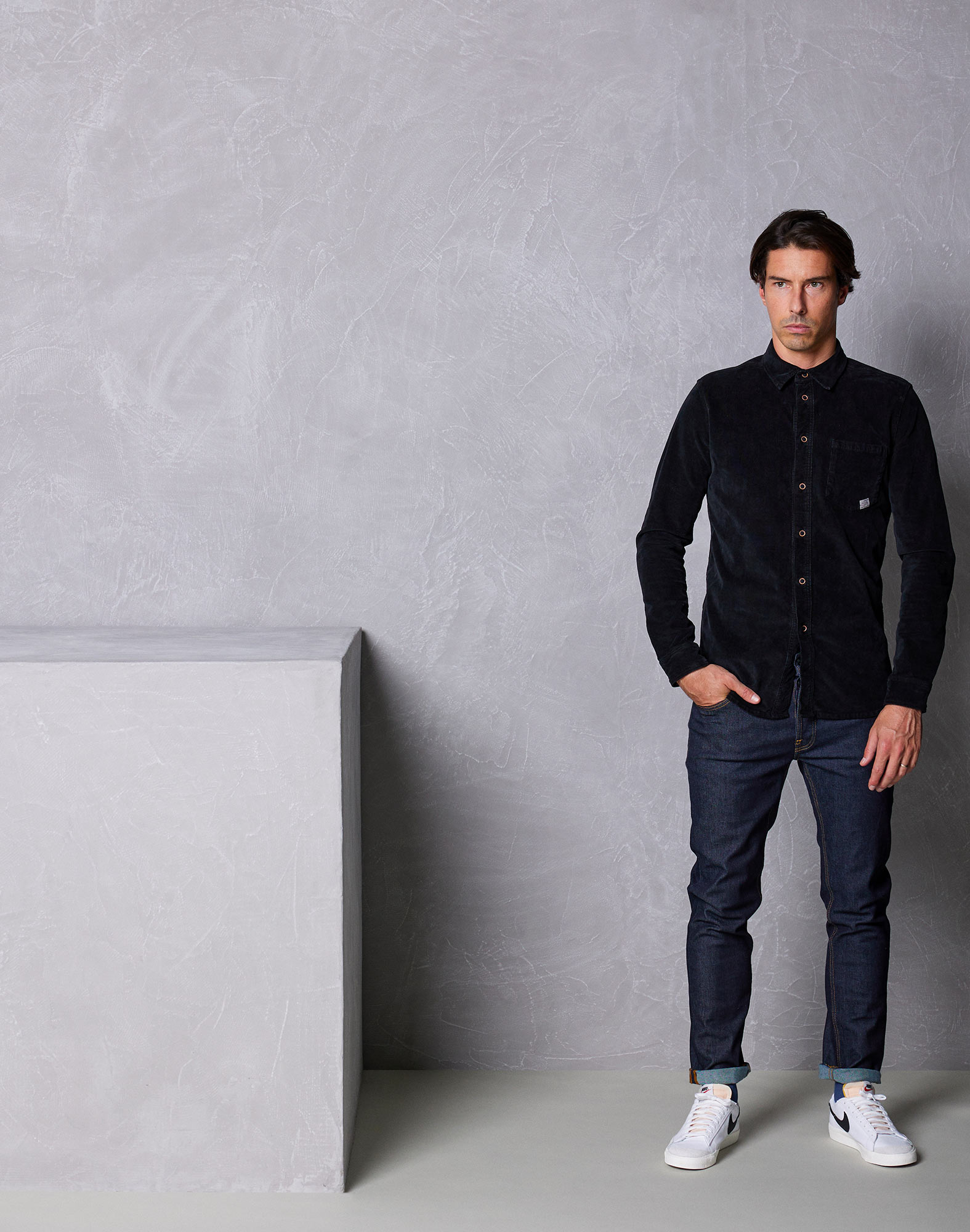 chemise velours black PULLIN en coton